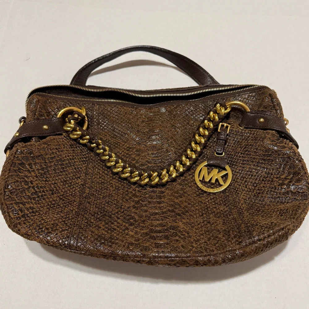 Michael Kors Brown Python Embossed Leather Satchel
